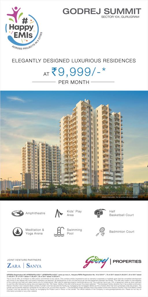 Book elegantly designed luxurious residences @ Rs. 9999 per month at Godrej Summit in Gurgaon